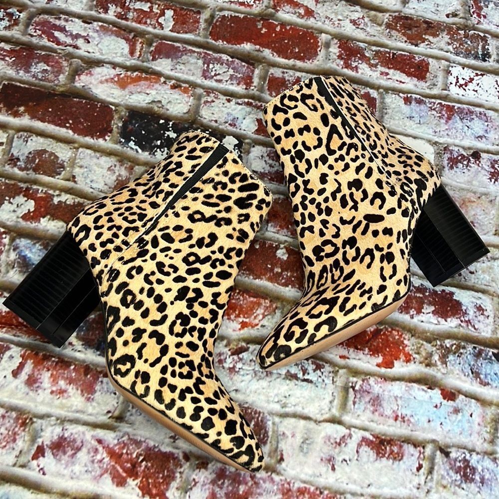Halogen black brown cheetah fur ankle boots